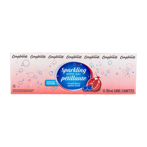 Compliments Sparkling Water Mixed Berry 12 x 355 ml (cans)