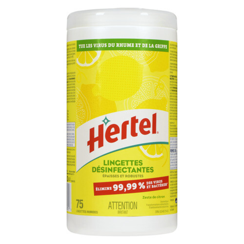 Hertel Disinfectant Wipes Lemon 75 Count