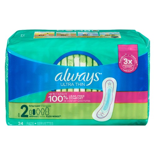 Always Ultra Thin Pads Long Super Size 2 Without Wings 24 Count