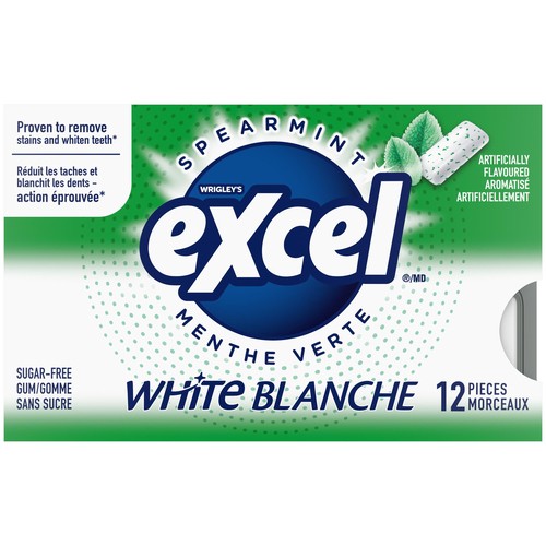 EXCEL Sugar Free Teeth Whitening Chewing Gum Spearmint Flavoured Pack of 12 Pieces 1 EA