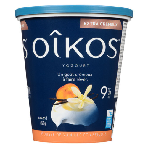 Voilà Online Grocery Delivery Oikos 9 Greek Yogurt Extra Creamy Vanilla Bean & Apricot 650 g