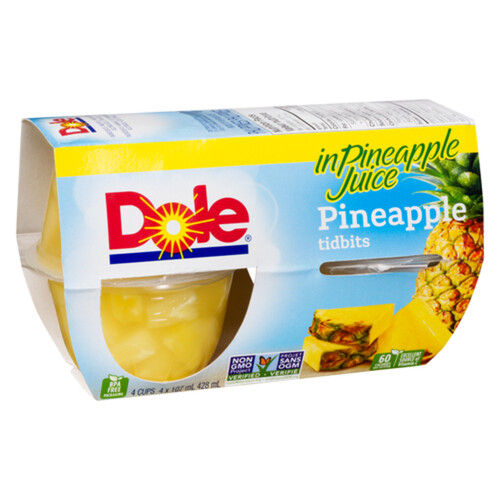 Dole Golden Fruit Bowls Pineapple Tidbits 4 x 107 ml