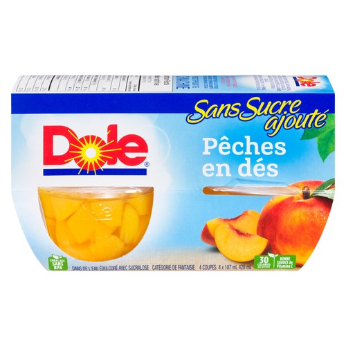 Dole In Water Fruits Bowls Diced Peaches  4 x 107 ml