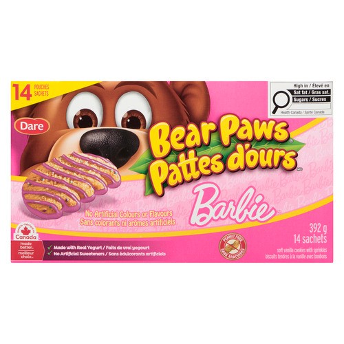 Dare Bear Paws Soft Vanilla Cookies with Sprinkles Barbie 392 g