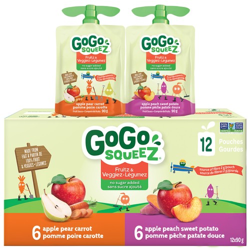 GoGo Squeez No Sugar Added  Fruitz & Veggiez Sauce Snack Pouches Variety Pack 12 x 90 g