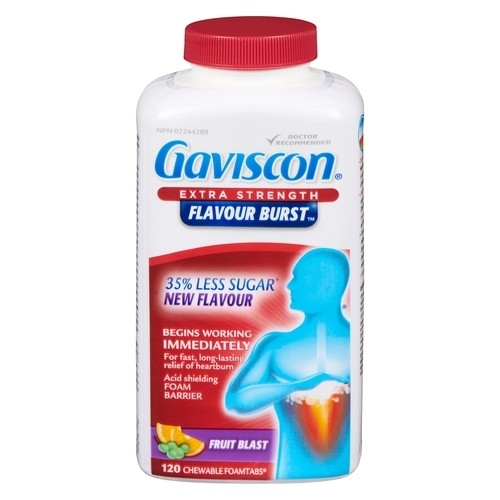 Gaviscon Antacid Chewable Foamtabs Extra Strength Fruit Blast 120 Count