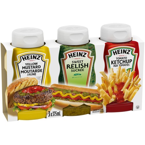 Heinz Condiment Pack Yellow Mustard Sweet Relish & Tomato Ketchup 3 x 375 ml
