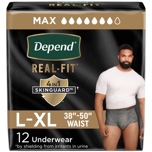 Depend Real Fit Men Underwear Max Grey Large/Extra Large 12 Count