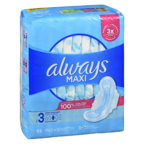 Always Maxi Pads Flexi-Wings Size 3 Extra Long Super 33 Count