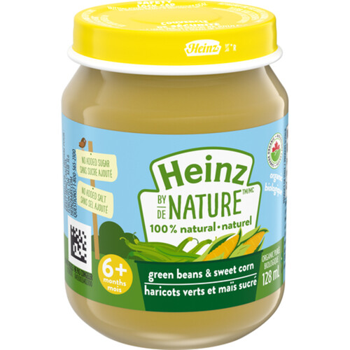 Heinz by Nature Natural Baby Food Organic Green Beans & Sweet Corn Purée 128 ml