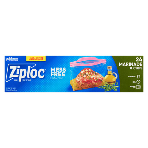 Ziploc Disposable Marinade Seal Top Bags 8 Cups 24 Count