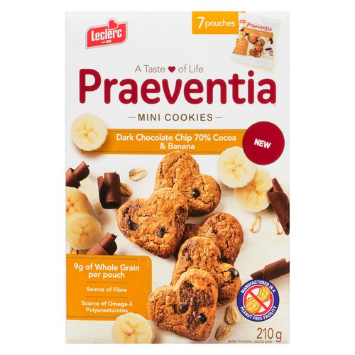 Leclerc Praeventia Cookies Dark Chocolate Chip 70% Cocoa & Banana 210 g