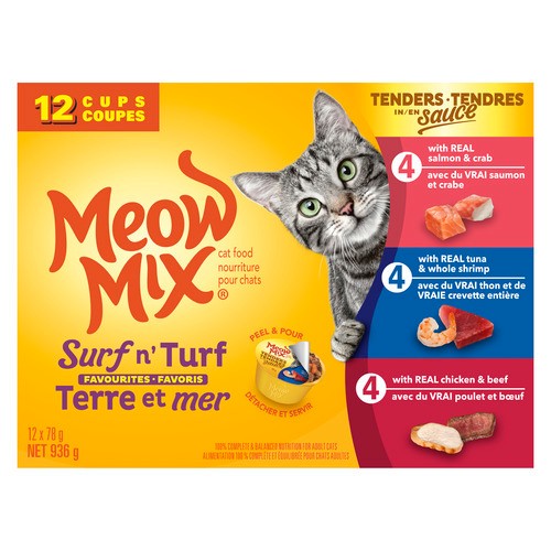 Meow Mix Wet Cat Food Tenders In Sauce Surf N' Turf Favourites Variety Pack 936 g
