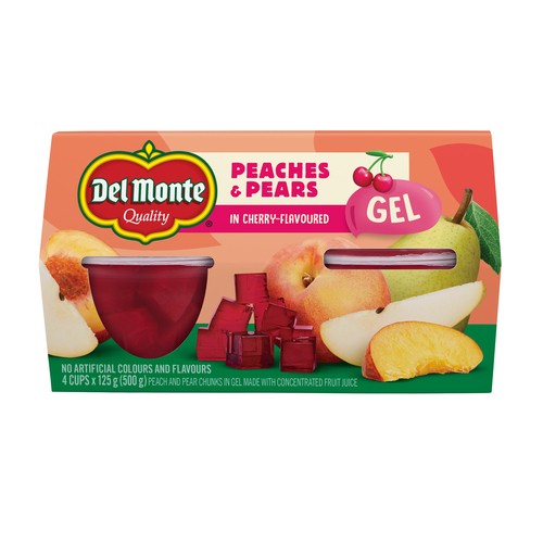 Del Monte Fruit Cups Peach & Pear In Cherry Gel 4 x 125 g