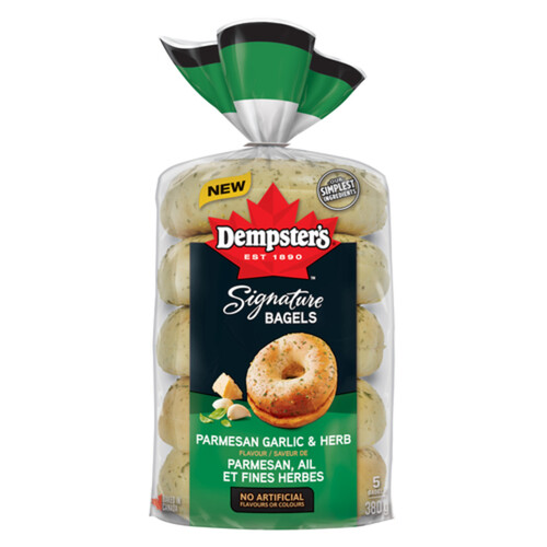 Dempster’s Signature Bagels Parmesan Garlic & Herb 5 Pack 375 g
