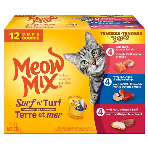 Meow Mix Wet Cat Food Tenders In Sauce Surf N' Turf Favourites Variety Pack 936 g
