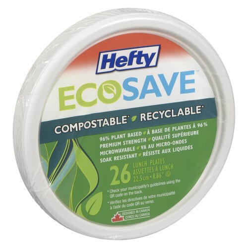 Hefty Eco Save Compostable Lunch Plates  22.5 cm 26 Count