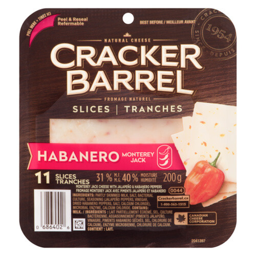 Cracker Barrel Habanero Cheese Slices  Monterey Jack 11 slices 200 g