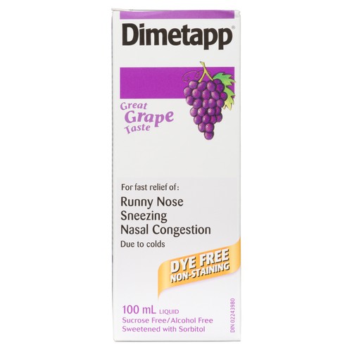 Dimetapp Dye Free Cough & Cold Syrup Grape 100 ml