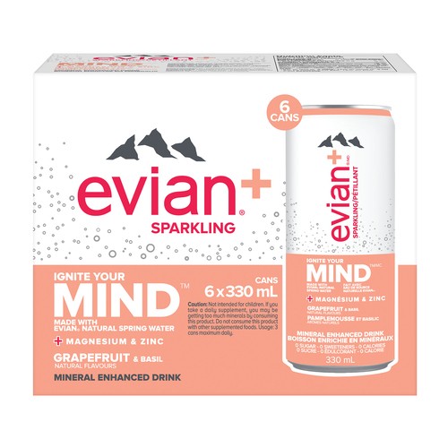 Evian Sparkling Water Grapefruit & Basil 6 x 330 ml (cans)