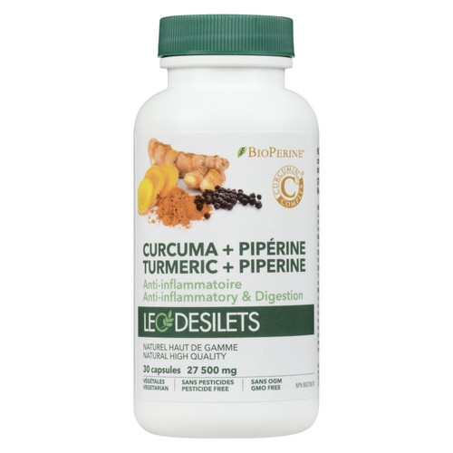 Léo Désilets Turmeric + Piperine Anti-Inflammatory & Digestion 27500 mg Capsules 30 Count