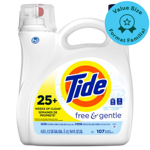 Tide Liquid Laundry Detergent HE Free & Gentle 107 Loads 4.55 L