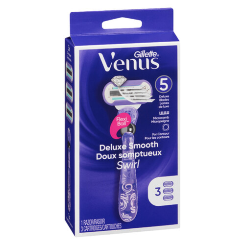 Gillette Venus Deluxe Smooth Swirl Women's Razor With 3 Blade Refills