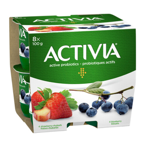 Activia Probiotic Yogurt Blueberry & Strawberry-Rhubarb 8 x 100 ml