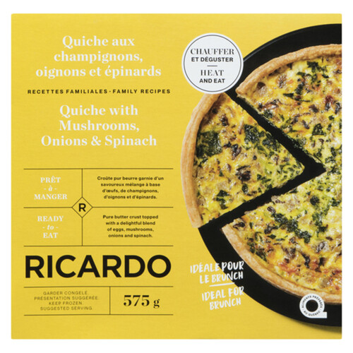 RICARDO Frozen Quiche With Mushrooms Onions & Spinach 575 g