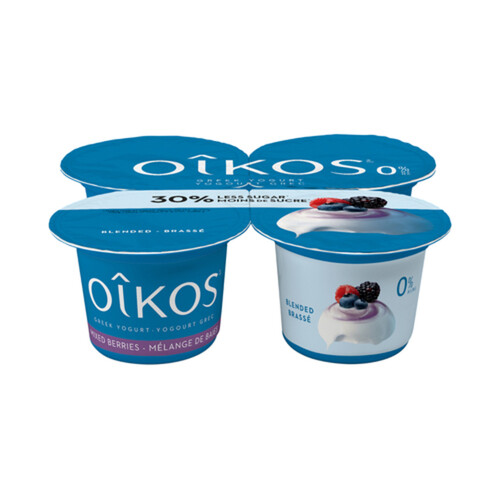 Oikos Fat Free Greek Yogurt Mixed Berry Blended 4 x 100 g