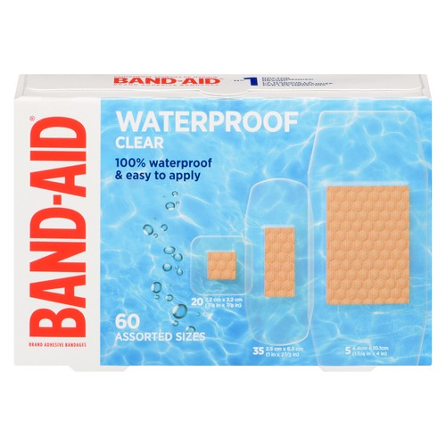 Band-Aid Adhesive Bandages Waterproof Clear Assorted Sizes 60 Count