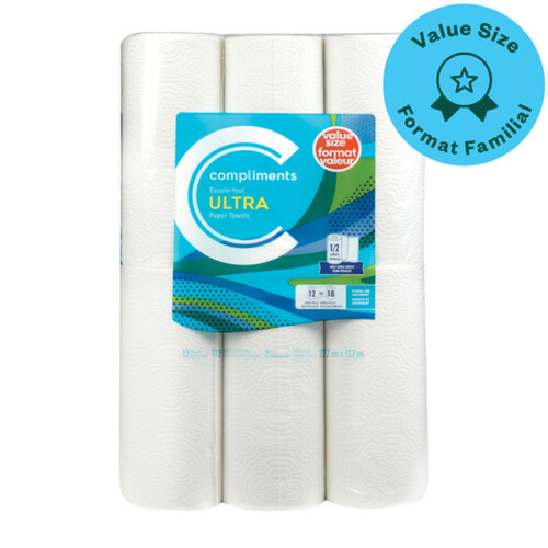 Compliments Ultra Paper Towels 2-Ply 12 Rolls x 112 Sheets