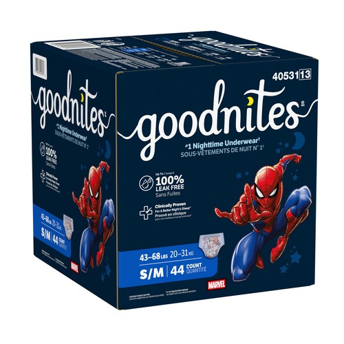 Goodnites Boys Nighttime Underwear Size S/M (43-68 lbs) 44 Count
