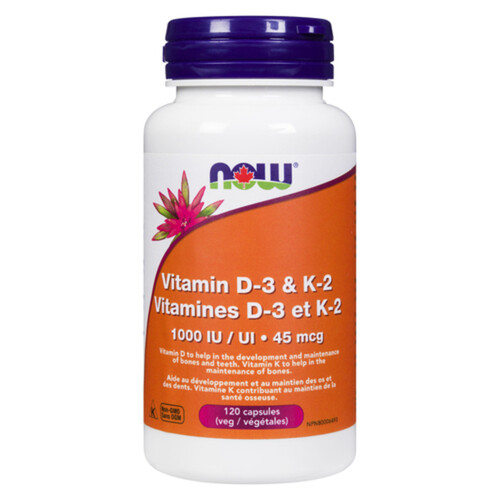 Now Vitamins D3 And K2 Capsules 120 Count