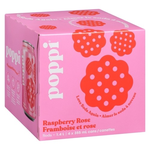Poppi Soda Raspberry Rose 4 x 355 ml (cans)
