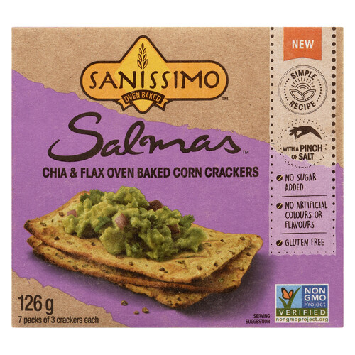 Sanissimo Gluten-Free Salmas Corn Crackers Oven Baked Chia & Flax 126 g