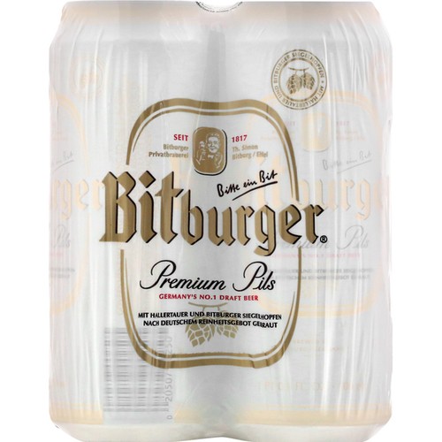 Bitburger Beer 4.8% Alcohol Premium Pils 4 x 500 ml (cans)