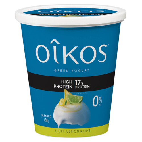 Oikos Greek Yogurt Blended High Protein Zesty Lemon & Lime Flavour Value Tub 650 g