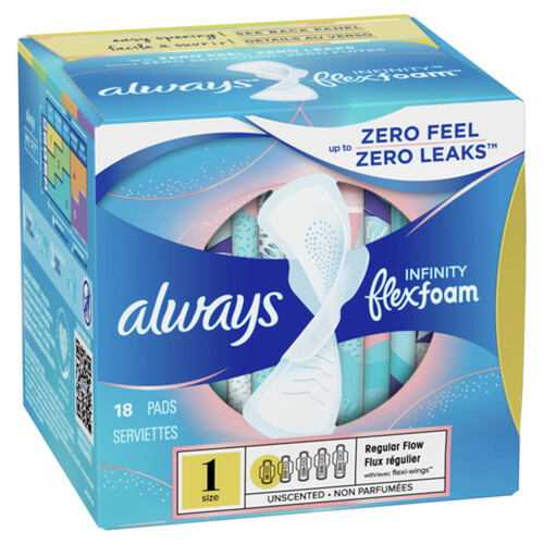 Always Infinity Flexfoam Pads  Regular Size 1 With Wings Unscented 18 Count