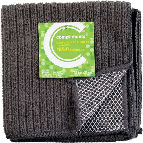 Compliments Dish Cloth Scrubbers Charcoal 4 EA