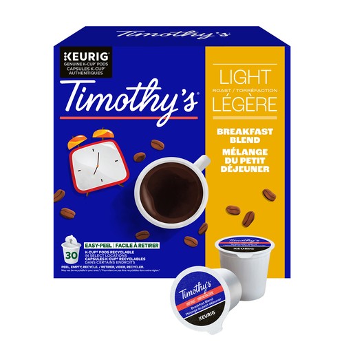 Timothy's World Coffee Pods Breakfast Blend Light K-Cups 30 Count