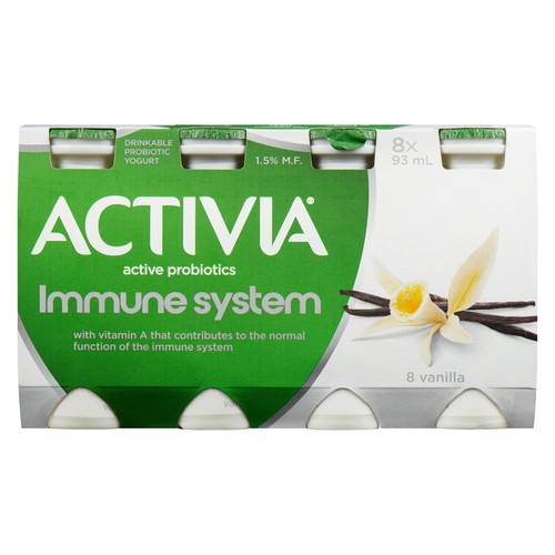 Activia Immune System Probiotic Drinkable Yogurt Vanilla 8 x 93 ml (bottles)
