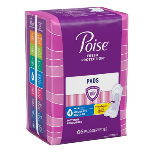 Poise Moderate Bladder Protection Pads Regular Length 66 Count