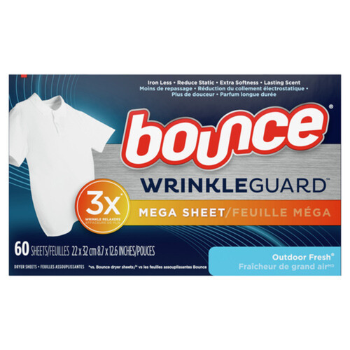 Bounce Wrinkleguard Dryer Sheets Outdoor Fresh 60 Sheets