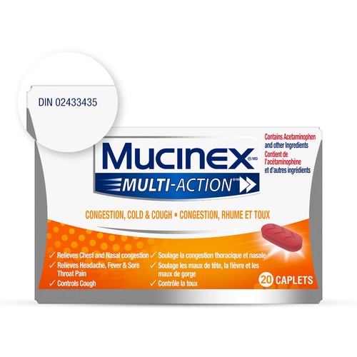 Mucinex Multi-Action Cold, Flu & Sore Throat 20 Caplets
