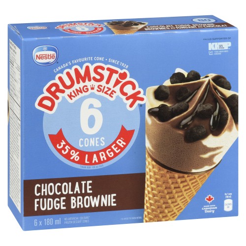 Nestlé Drumstick King Size Frozen Dessert Cones Chocolate Fudge Brownie 6 x 180 ml