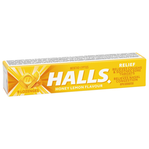 Halls Mentho-Lyptus Cough Drops Lozenges Honey Lemon 9 Count