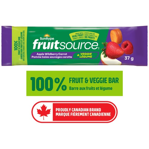 SunRype Fruitsource 100% Fruit And Veggie Bar Apple Wildberry Carrot 37 g