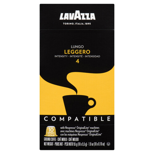 Lavazza Ground Coffee Pods Leggero Lungo Nespresso 10 x 5,5 g