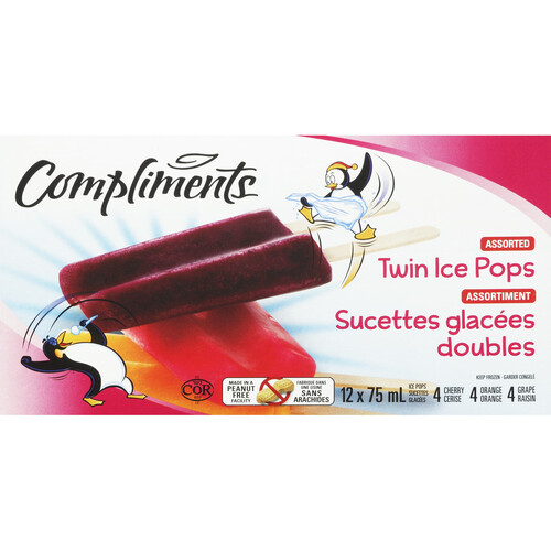 Compliments Twin Peanut Free Ice Pops Assorted 12 x 75 ml